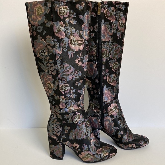 Kenneth Cole Floral Jacquard Knee High Boots 7 Iridescent Mob Wife Maximalist - Picture 3 of 16